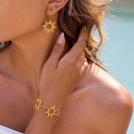 1 Pair Classic Series Classic Sun Stainless Steel Gold Color Women's Hoop Earrings 2
