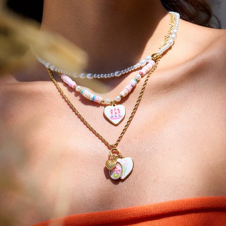 Collier avec pendentif en forme de cœur peint en acier inoxydable doré pour femme, 1 pièce 2