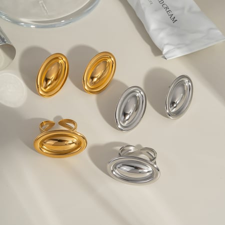 Simple Stainless Steel Gold Color Earring Sets