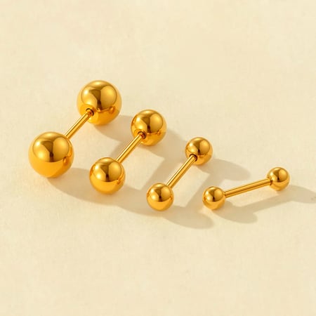 1 paio di orecchini da donna in acciaio inossidabile color oro con sferosomi semplici 2