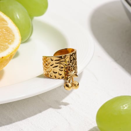 1 Stück Statement-Ringe aus Edelstahl der Romantischen Serie „Kirsche“ in Goldfarbe 2