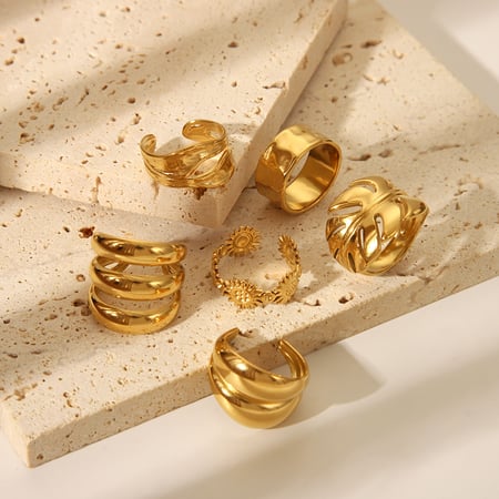 1 Piece Stainless Steel Gold Color Statement Rings 2
