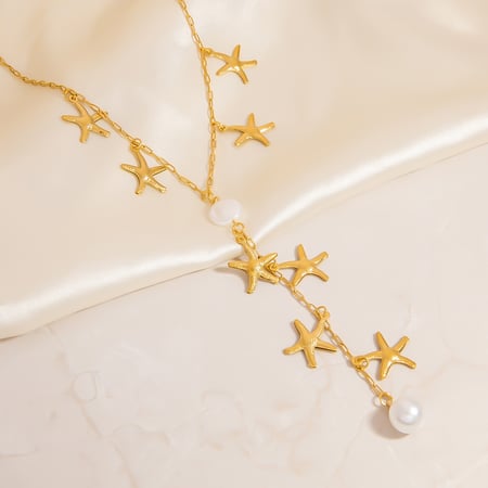 1 collar con colgante de estrella de mar de acero inoxidable color dorado