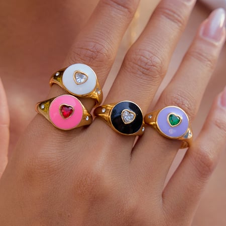 1 Piece Colorful Heart Stainless Steel Gold Color Statement Rings 2