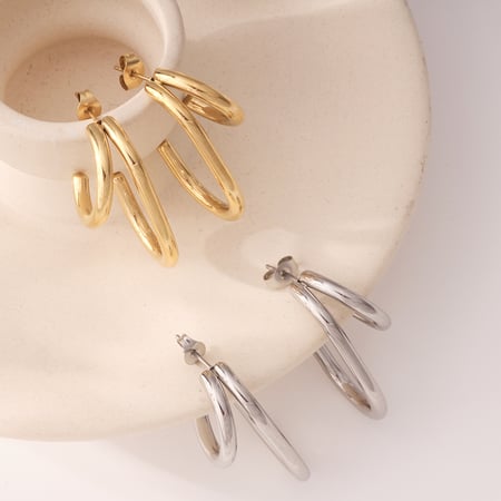 1 Pair Simple Series Casual Geometric Stainless Steel Gold Color Women's Hoop Earrings 2