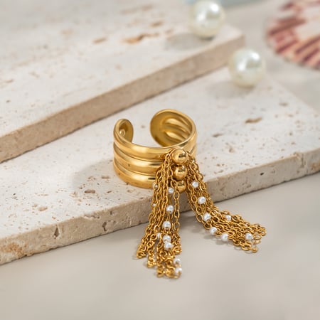 1 Piece Luxurious Stainless Steel Gold Color Statement Ring 2