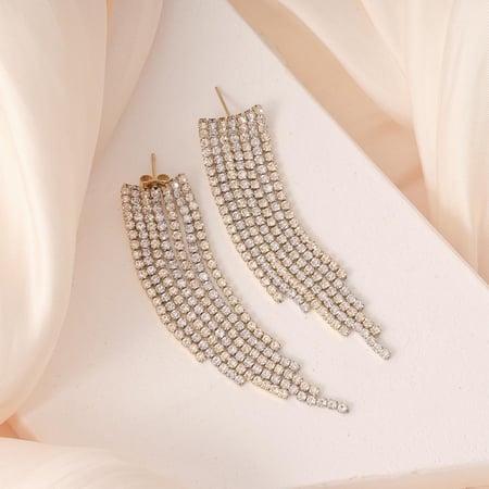 1 Pair Luxurious Series Classic Tassel Stainless Steel Gold Color Women's Dangle Earrings 2