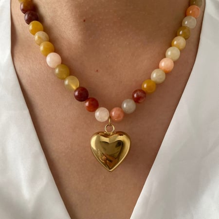 Collier avec pendentif en forme de cœur en acier inoxydable et pierre naturelle, 1 pièce 2