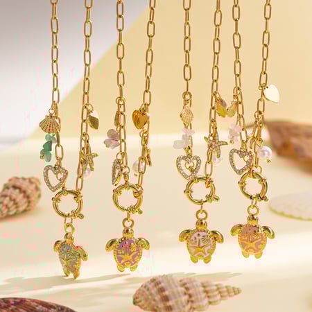 1 Piece Cute Turtle Stainless Steel Gold Color Pendant Necklaces 2