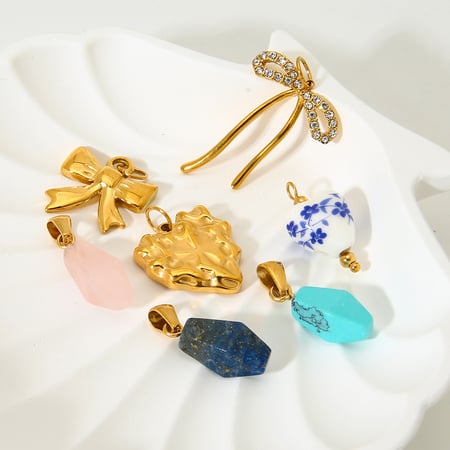 DIY Bow Knot Stainless Steel   Gold Color Pendants