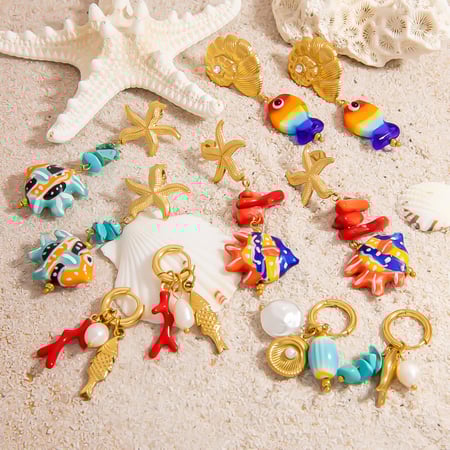 1 paire de boucles d&#39;oreilles pendantes en acier inoxydable couleur or, série luxueuse, motif tortue simple 2