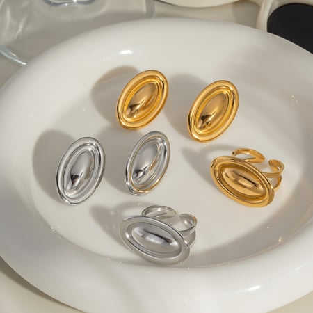Simple Stainless Steel Gold Color Earring Sets 2