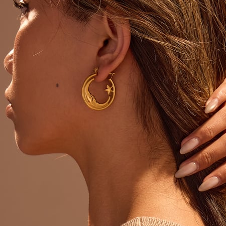 Simple Sun/Moon Stainless Steel  Women's Hoop Earrings 2