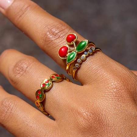 1 stuk kersenrode roestvrijstalen statement ringen in goudkleur 2