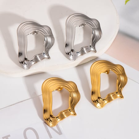 1 Paar lässige Ohrstecker aus goldfarbenem Edelstahl 2