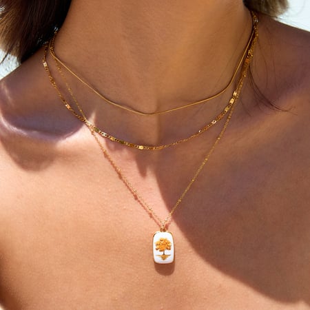 1 pezzo di collana con ciondolo a forma di albero retrò in acciaio inossidabile color oro da donna 2