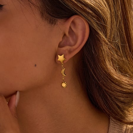 Sun/Moon Stainless Steel  Gold Color Women's Dangle Earrings 2