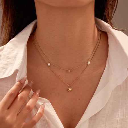 Simple Series Daily Heart Stainless Steel Gold Color Women's Layered Necklaces 2