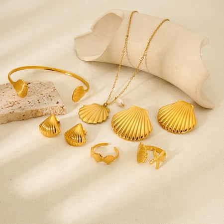 Romantic Series Vacation Turtle roestvrijstalen ringen displayset met gouden ringen 2