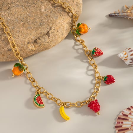 1 Piece Sweet Fruit Stainless Steel Gold Color Pendant Necklaces 2