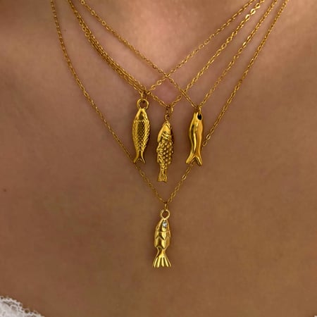 1 Piece Fish Stainless Steel Gold Color Pendant Necklace 2