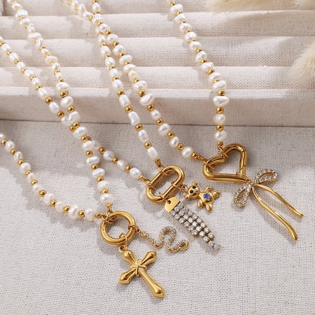 Daily Beads Stainless Steel Gold Color Pearl DIY Pendant Necklaces 2