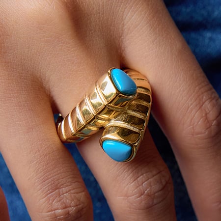 Bague luxueuse en acier inoxydable couleur or avec motif turquoise torsadé 2