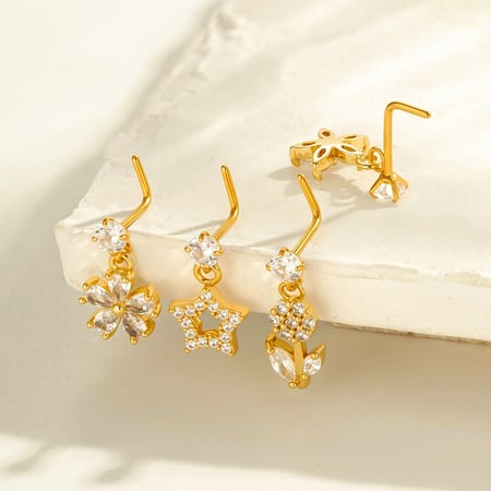 1 pezzo semplice serie semplice sole/luna color rame oro zircone perno naso da donna