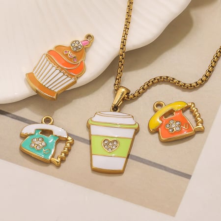 Pendentif fantaisie en acier inoxydable doré pour femme, 1 pièce, motif cupcake