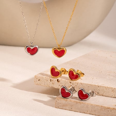 Romantic Heart Stainless Steel Gold Color Earring Sets 2