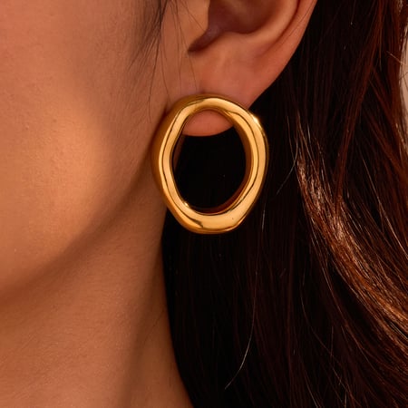 Orecchini a bottone semplici geometrici in acciaio inossidabile color oro da donna 2