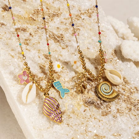 1 Piece Shell Stainless Steel Gold Color Pendant Necklace