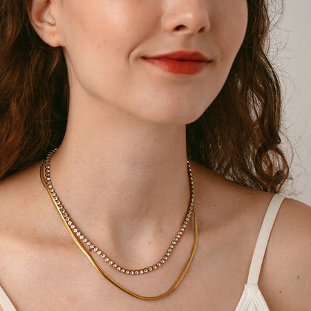 1 par de collares geométricos de acero inoxidable en capas para mujer, de la serie Simple Daily 2