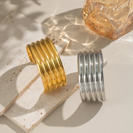 Bracciale rigido color oro a strisce in acciaio inossidabile, 1 pezzo 2