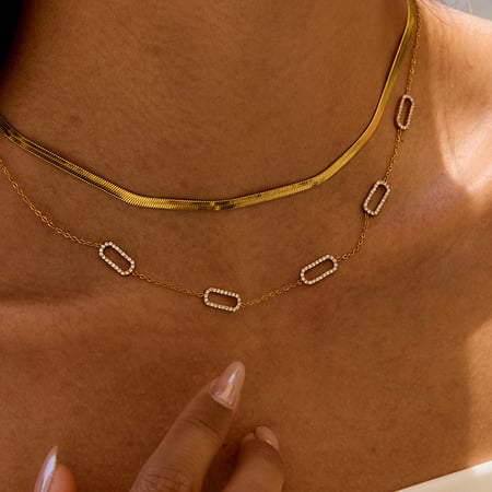 Collier chaîne géométrique décontracté en acier inoxydable couleur or pour femme, 1 pièce 2