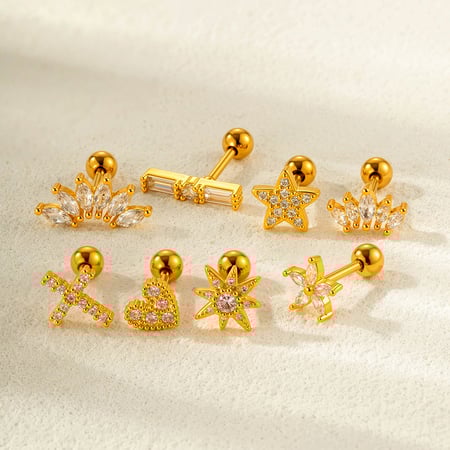 1 Stück Kupfer Gold Farbe Zirkon Piercings Ohrringe 2