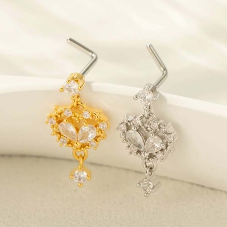 1 pièce de piercing de nez en forme de cœur en cuivre doré et zircon pour femme 2