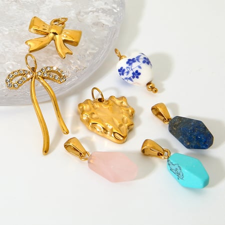 DIY Bow Knot Stainless Steel   Gold Color Pendants 2