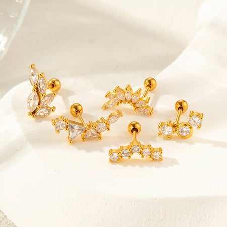 1 Stück Kupfer Gold Farbe Zirkon Piercings Ohrringe 2
