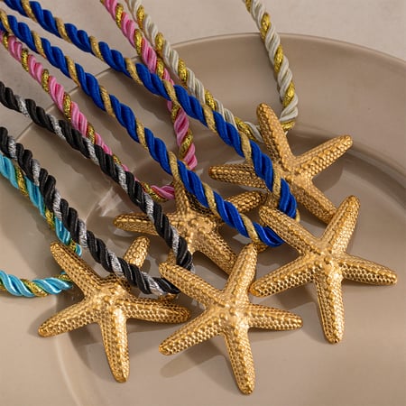 1 Stück Halsketten mit Seestern-Anhänger aus Edelstahl in Goldfarbe