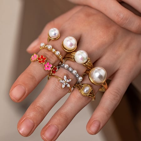 Simple Series Classic Geometric Stainless Steel Gold Color Ring Sets 2