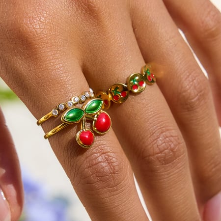 1 stuk kersenrode roestvrijstalen statement ringen in goudkleur