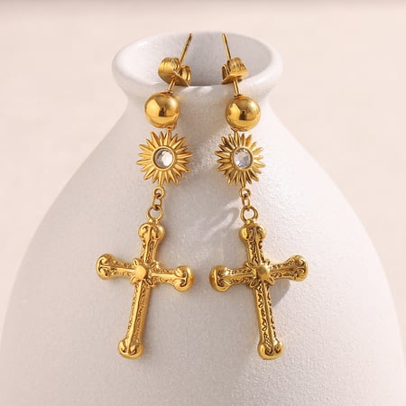 1 Pair Simple Series Classic Cross Stainless Steel Women's Drop Earrings 2
