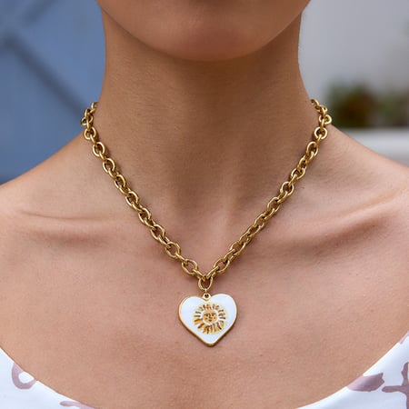 Collana con ciondolo da donna in acciaio inossidabile color oro con sole dipinto, serie classica, 1 pezzo 2