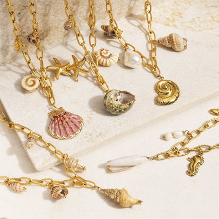 1 Piece Oceanic Stainless Steel Gold Color Shell Pendant Necklaces 2
