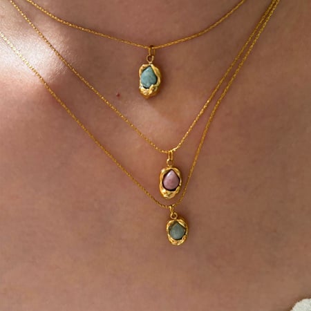 1 Piece Stainless Steel Gold Color Natural Stone Pendant Necklace 2