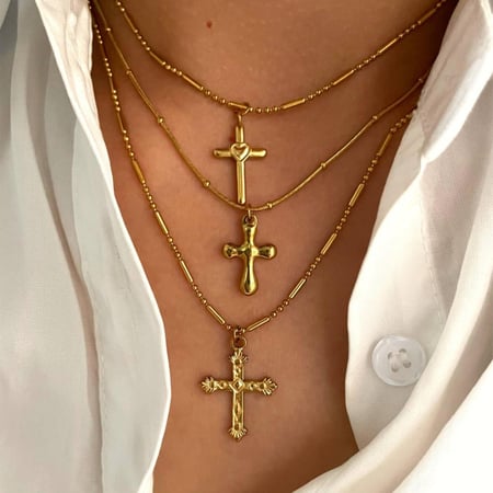 Collier avec pendentif croix en acier inoxydable couleur or, 1 pièce 2