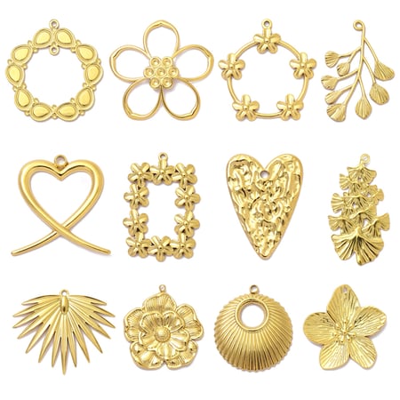 1 pezzo di ciondolo da donna in acciaio inossidabile color oro con fiore della serie classica 2
