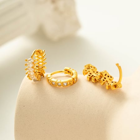 1 Piece Exquisite Copper Gold Color Zircon Women's Hoop Earrings