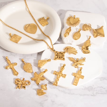 1 Piece Stainless Steel Gold Color DIY Pendants 2